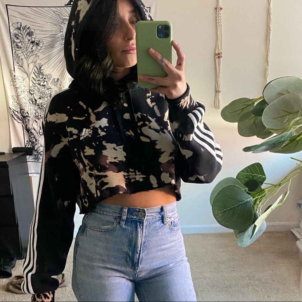 Reworked Adidas Custom Dyed Crop Sweatshirt